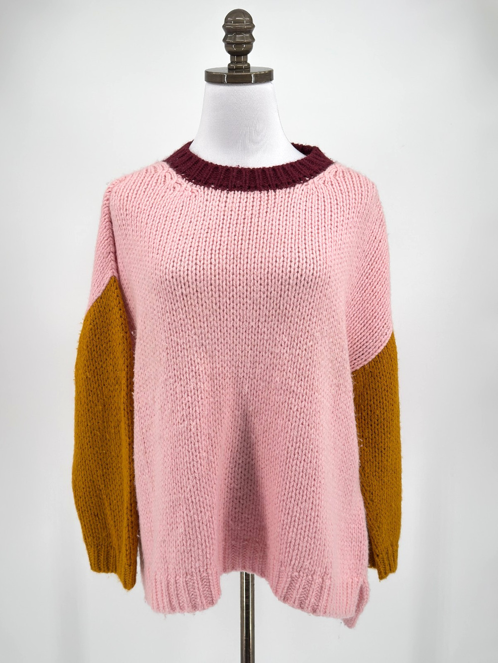 XiRENA Aspen Après Ski Pink Colorblock Alpaca Blend Chunky Knit Sweater Sz S